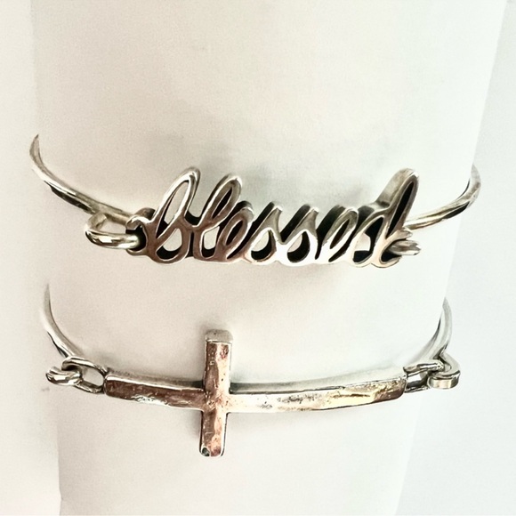 James Avery BLESSED & CROSS hook on style soft hammered bracelets - Picture 2 of 12